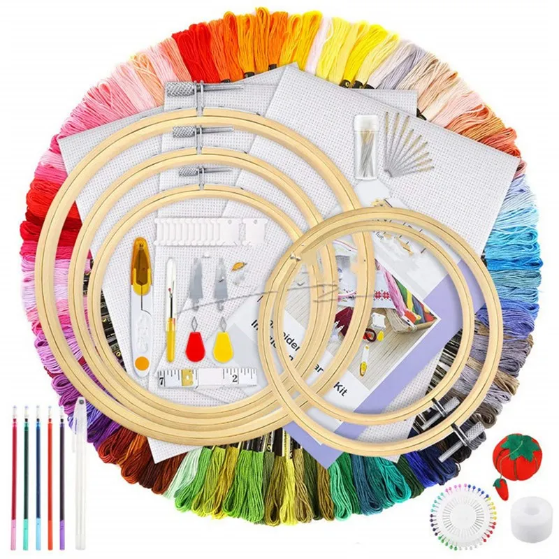 50/100 Colors Cross Stitch Tool Kit, Handmade DIY Embroidery Thread for Beginners, Embroidery Frame, Knitting Material Package