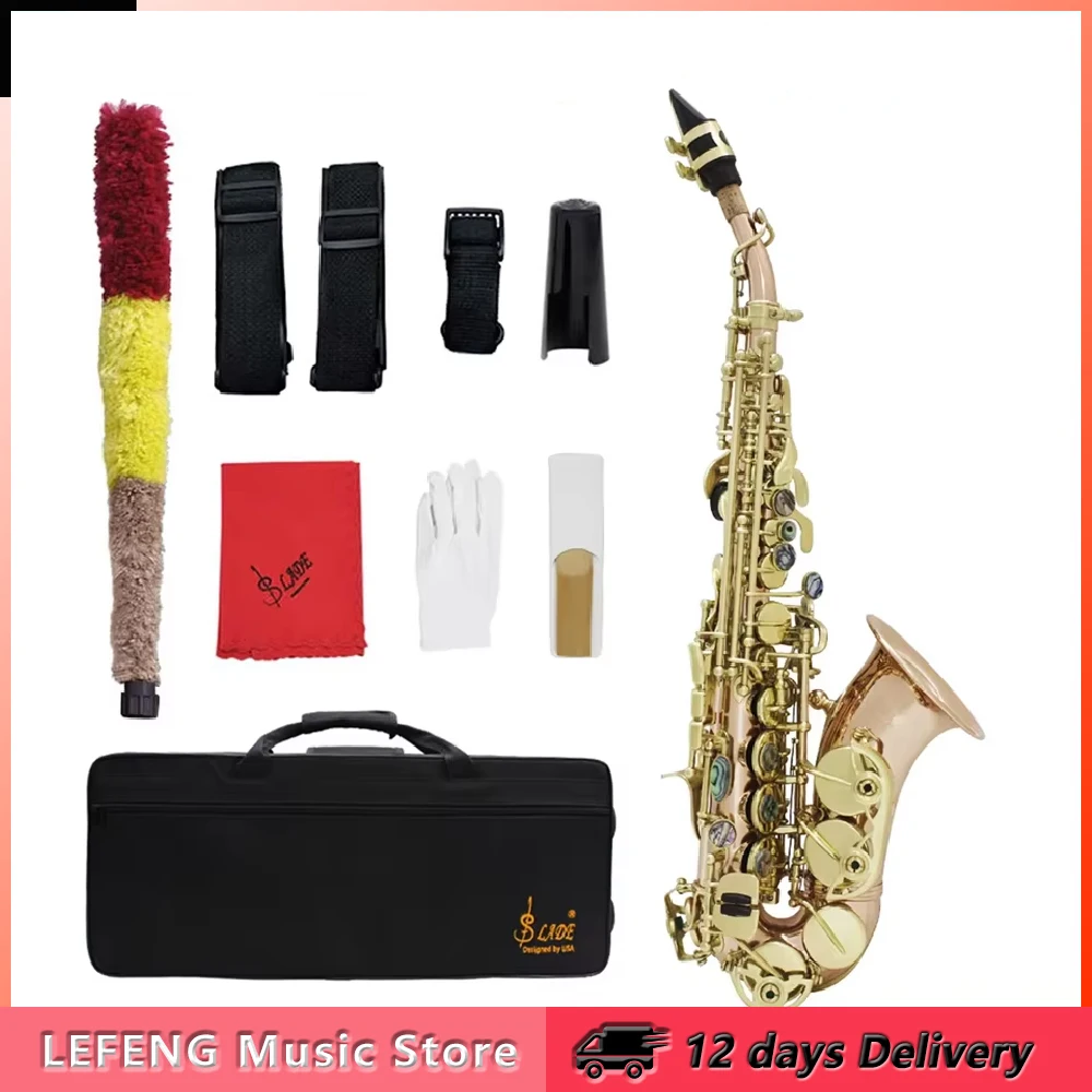 SLADE Soprano Saxophone Brass Body Saxofone Cyan Antique Bb Sax Woodwind Instrument with Case Reeds Gloves Parts & Accessories