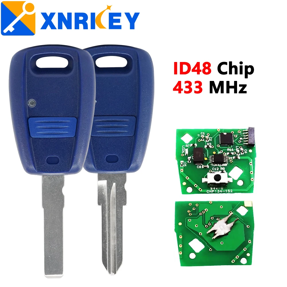 

XNRKEY Remote Key for Fiat Punto Doblo Bravo Blue/Black ID48 Chip 433Mhz Fob 1 Button SIP22/GT15R Blade