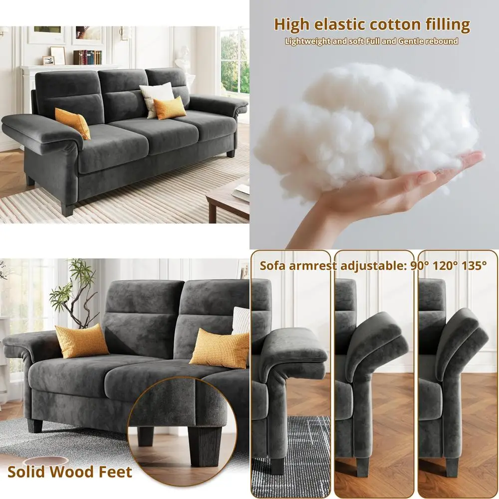 

Extra Deep 3-Seater Modern Couch with Adjustable Armrests, Comfortable Lounge Sofa for Living Room