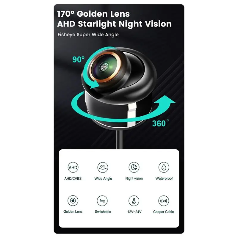 Reversing Fisheye Camera 170° 1920 X 1080P For Car AHD CBVS 720P Metal Body Lens Black Rear View Reversing Camera Durable (A)-N3