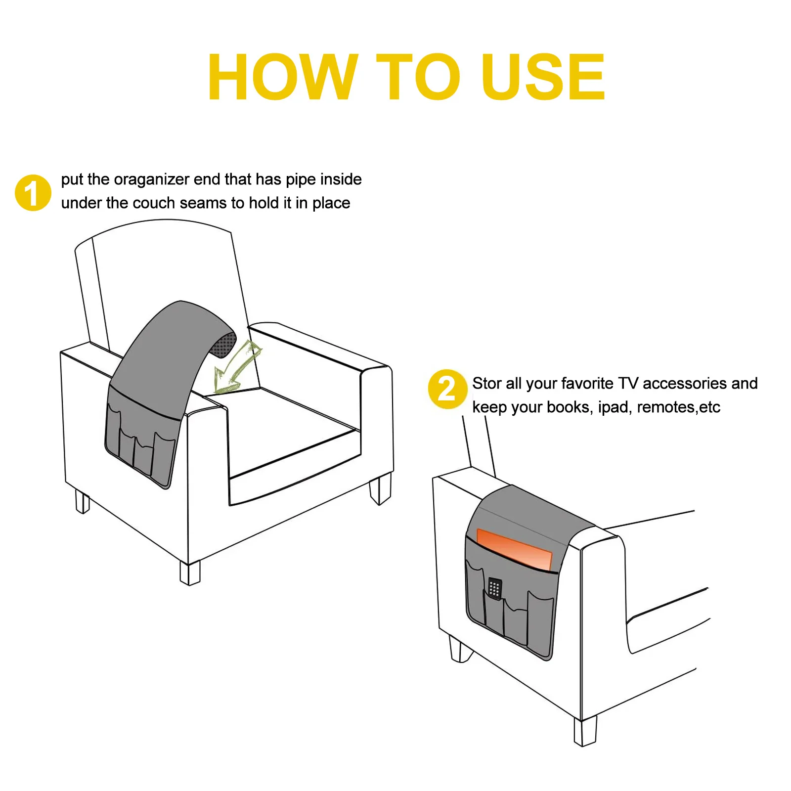 

Sofa Armrest Storage Organizer Couch Bag Pouch Remotes Sundries Tidy Stylish Armchair Bag Armrest Organizer