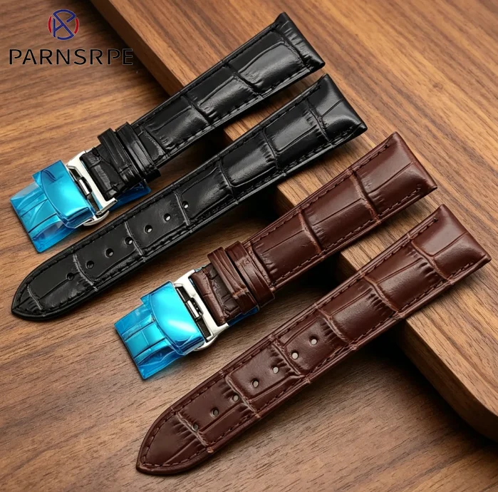 20mmの高品質レザーストラップ、黒と茶色のメンズ腕時計バンド交換用