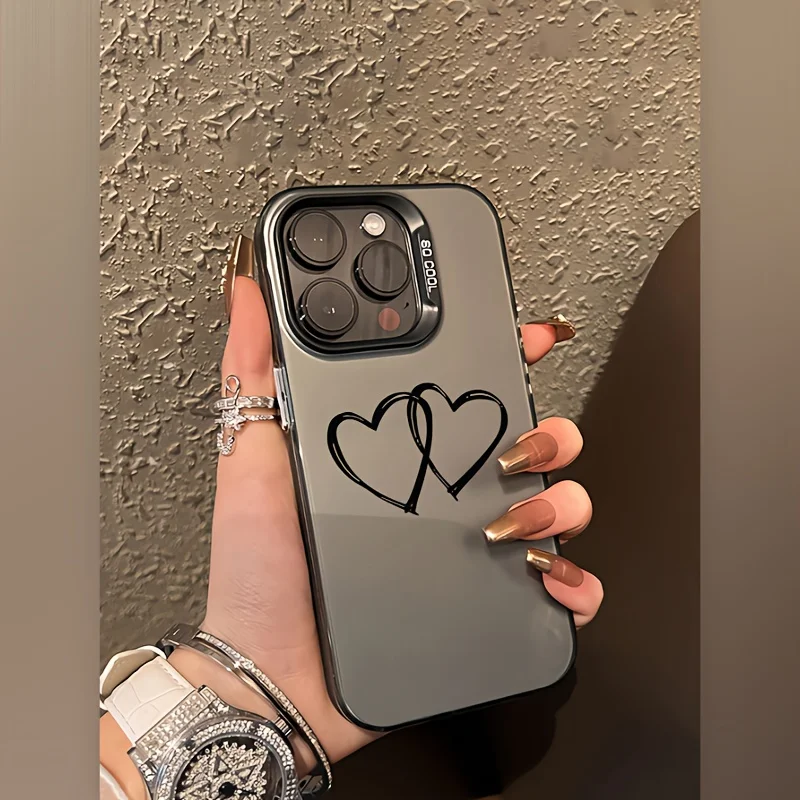 

Simple heart pattern phone case for iPhone 16 15 14 13 12 11 Pro/ Max/Plus shock-proof rear cover anti-fingerprint