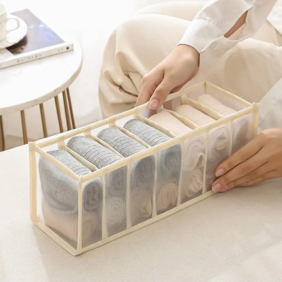 1pc/5pcs House Storage Box Nylon Mesh Baby Hive Drawers Organizer For Room Underwear Bra Socks Clothes Wardrobes Bedroom Cabinet