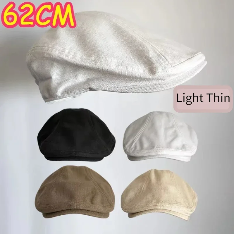 

Большой размер 62 см, легкие тонкие льняные кепки газетчика для мужчин и женщин, винтажные береты, модные шапки детективного художника, кепки в стиле ретро для водителя