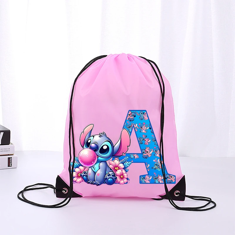 스티치 디즈니 소년 소녀 만화 드로스트링 백, 스포츠 방수 배낭 번들 포켓, 테릴렌 농구 가방, 애니메이션 선물