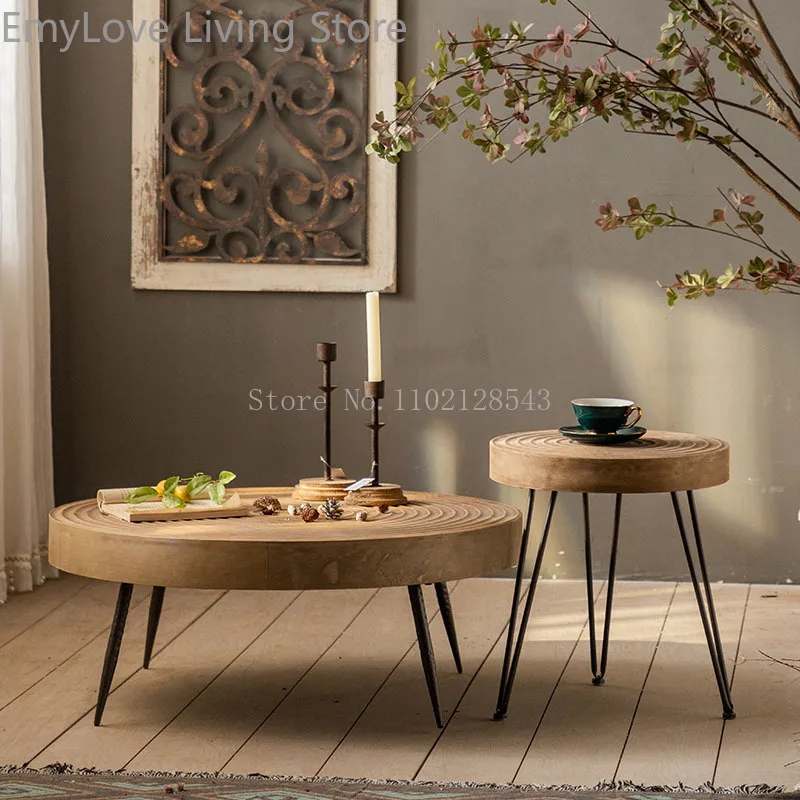 High Quality Homestay Style Table Living Room Coffee Table Sofa Side Table Wooden Round Coffee Tables Tea Table Bedside Table