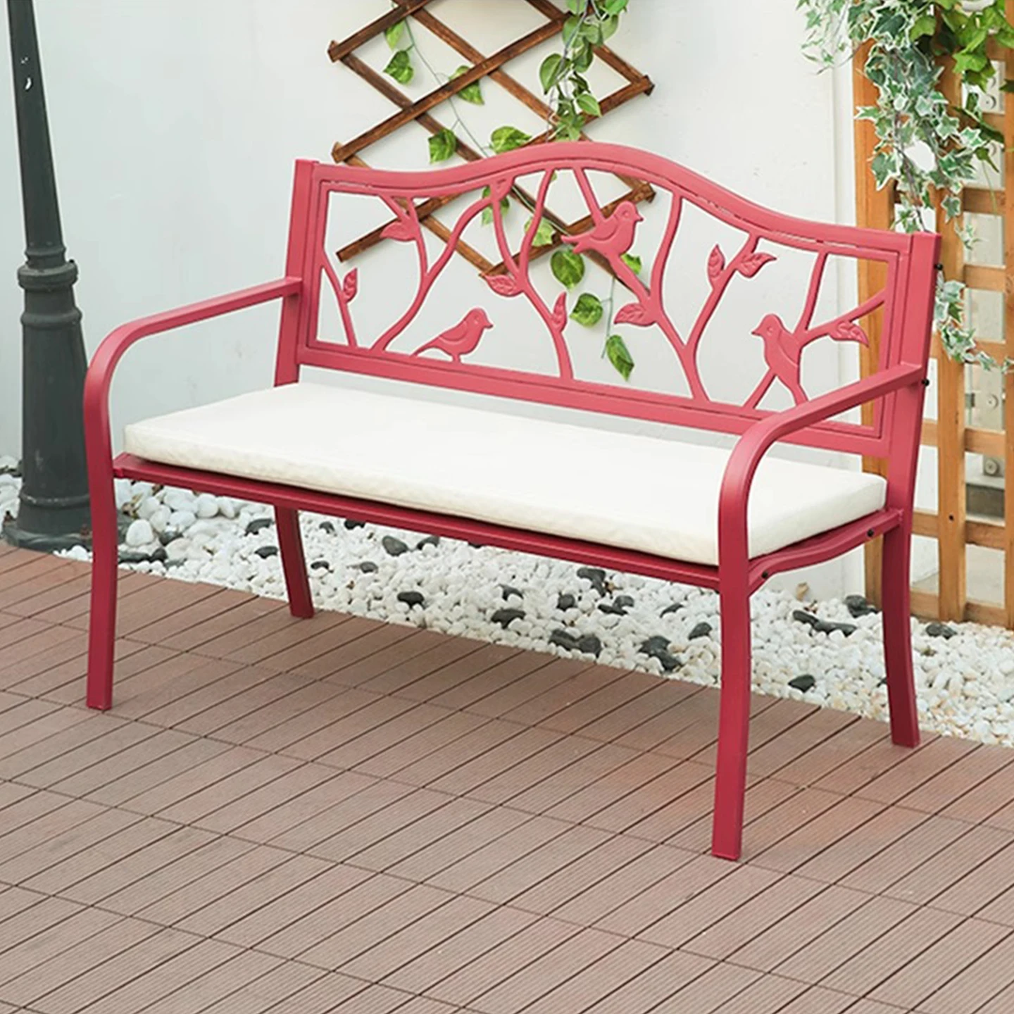 Outdoor park chair double seat long strip leisure stool wrought iron