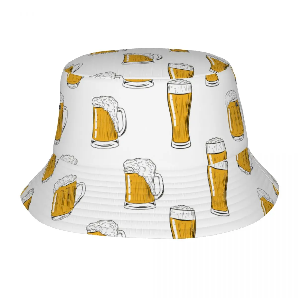 Chapeaux de pêcheur pliables pour la randonnée, les escapades et les sessions de loisirs pour adolescents, avec motifs de tasses, verres de bière et seaux à bière