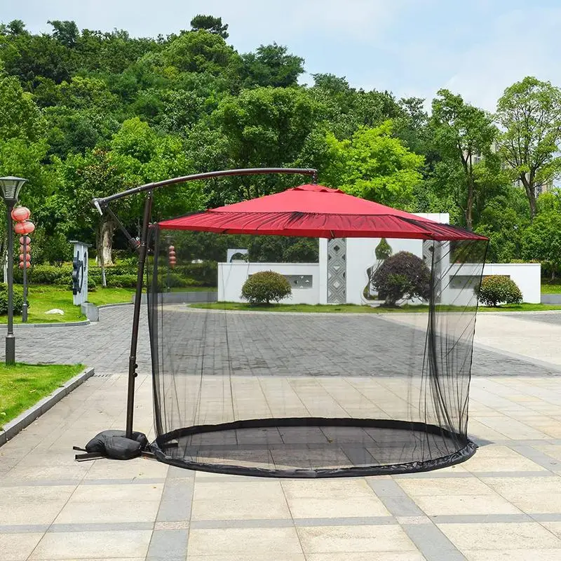 Patio Umbrella Net Adjustable Polyester Bugs Netting for Umbrella Lightweight Round Hanging Parasol Mesh with Double Zipper Door