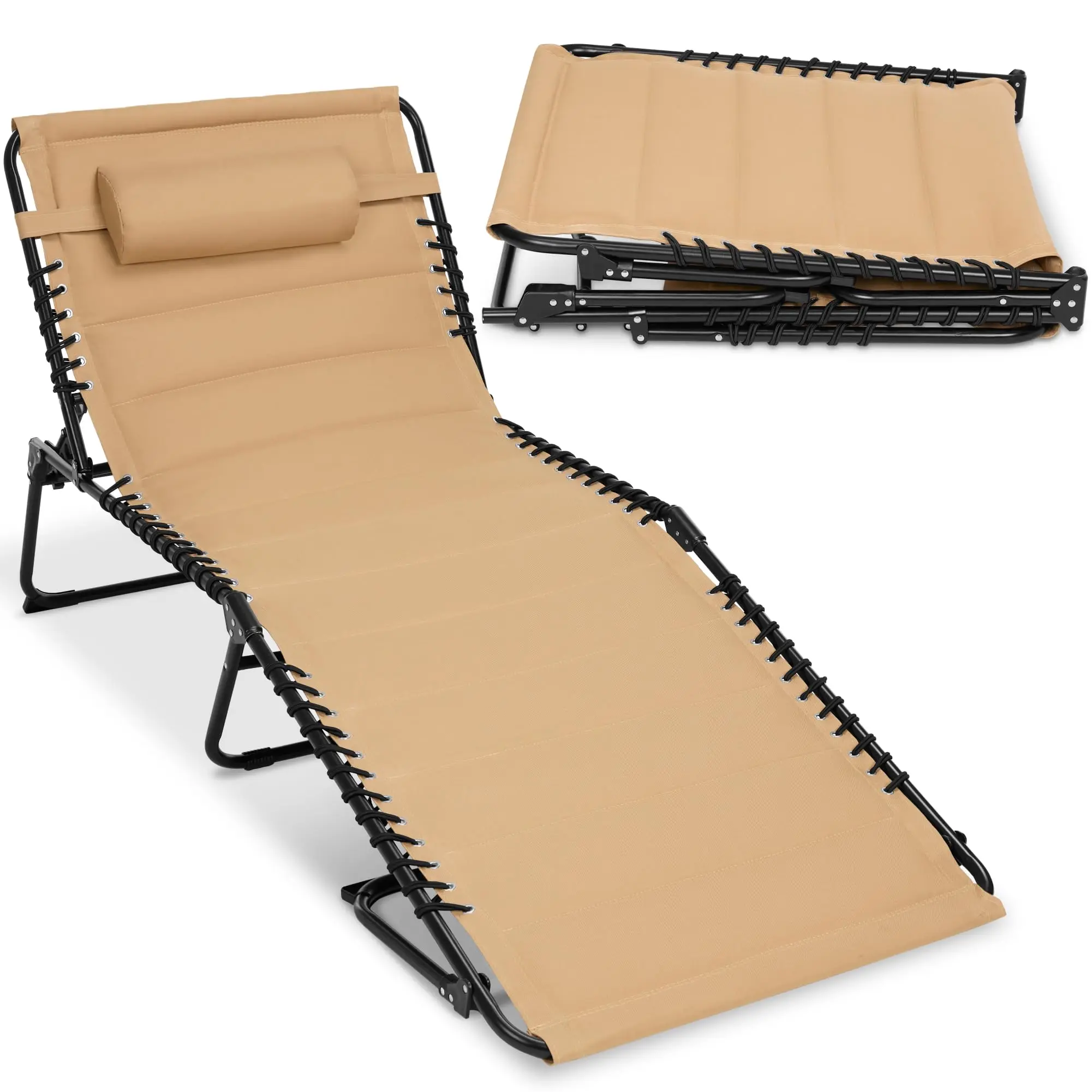 Extra Wide Padded Patio Chaise Lounge Chair, Portable Outdoor Folding Recliner for Lawn, w/ 8 Positions, Handles, 500lb