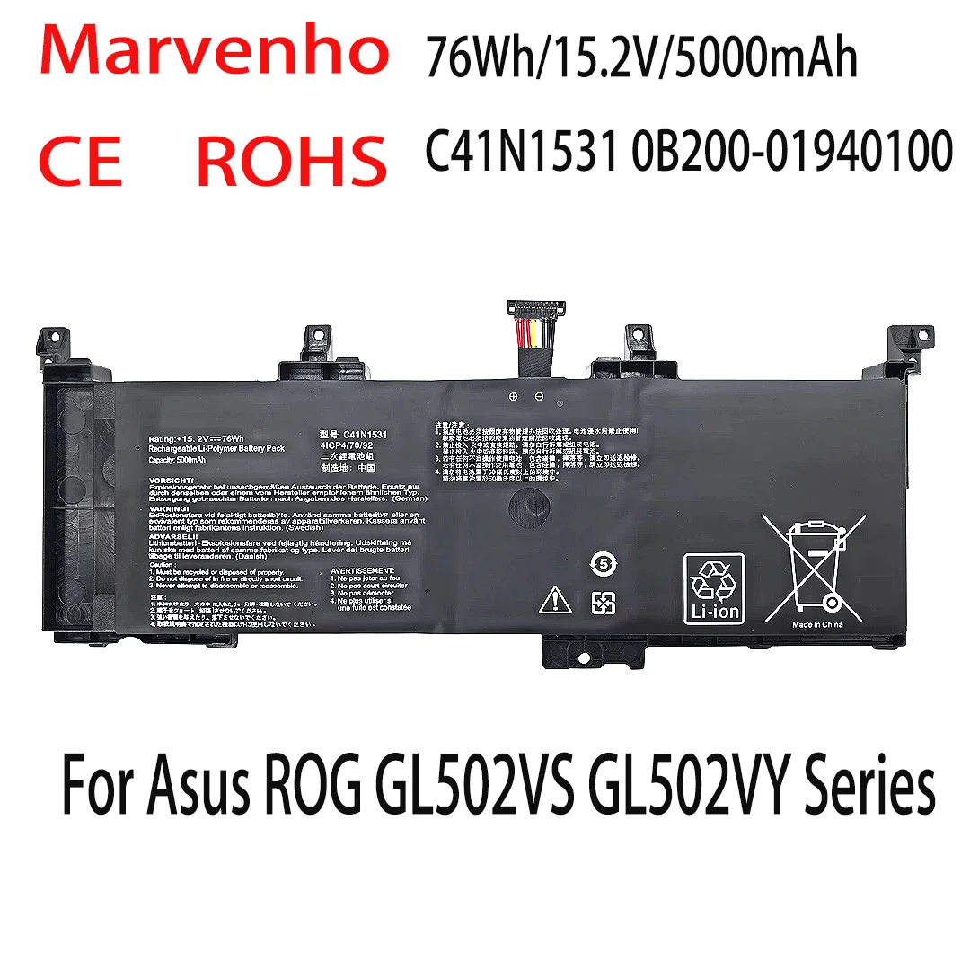 New Marvenho 76Wh 15.2V 5000mAh C41N1531 0B200-01940100 Laptop Battery For Asus ROG GL502VS GL502VY Series