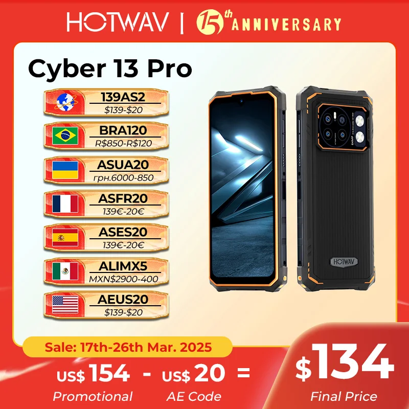 [World Premiere] HOTWAV Cyber 13 Pro 150LM Flashlight 20GB+256GB 6.6'' FHD+ 2K 10800mAh 20W Fast Charging 64MP Android 13 Global