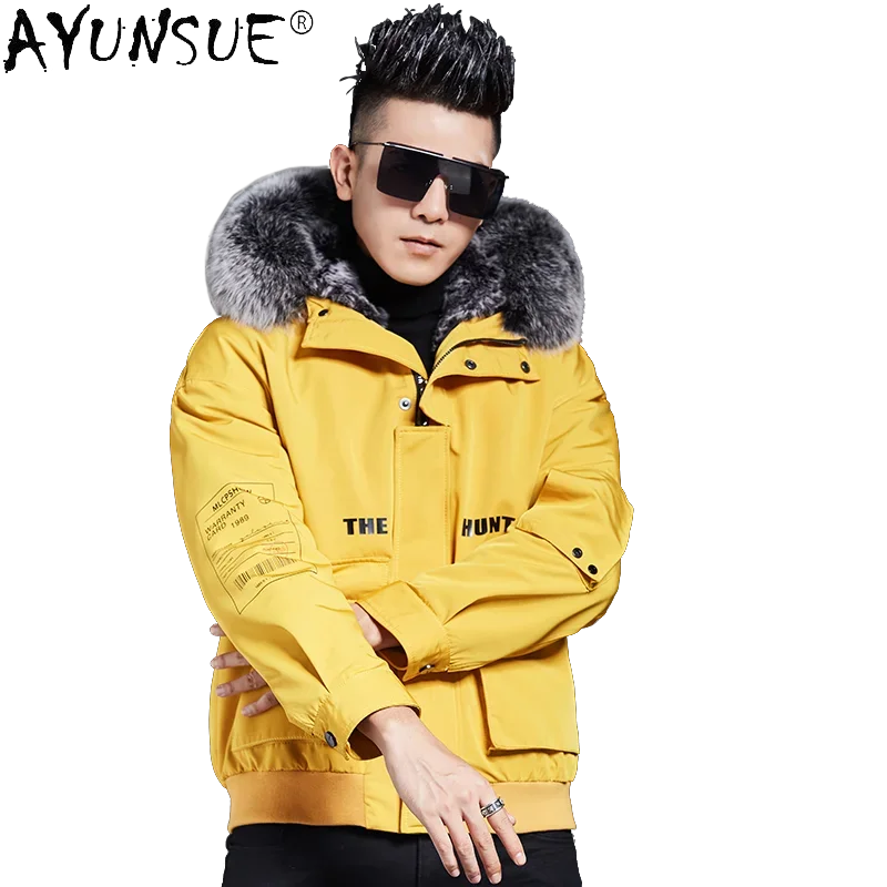 AYUNSUE Winter Jacket Men Clothing Hooded Parka Real Rabbit Fur Coat 100% Fox Fur Collar Cotton Sleeves Ropa De Hombre LXR844