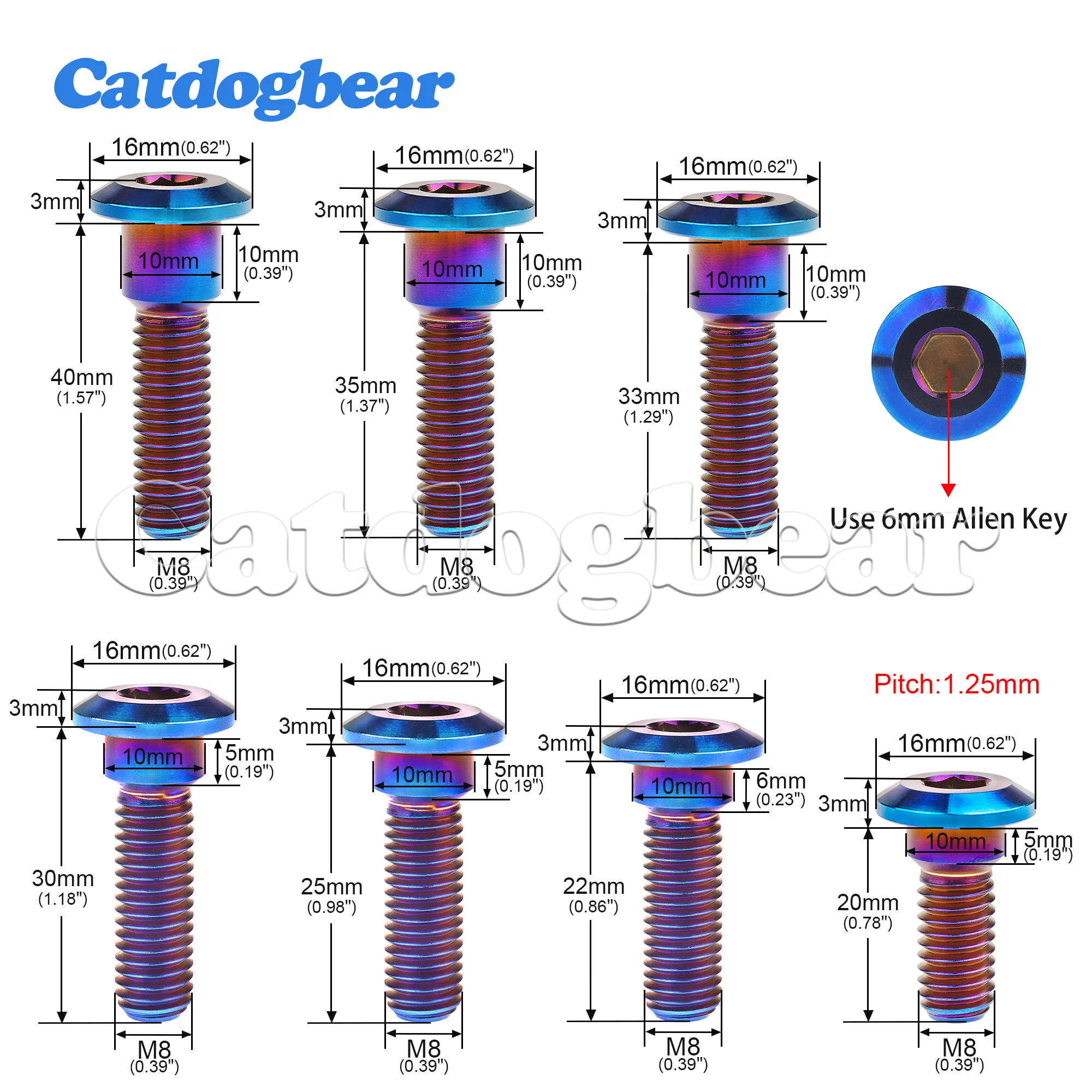 Catdogbear 4PCS Titanium Bolt Motorcycle Brake Disc M8x20 22 25 30 33mm for YAMAHA Motor Bike Fixed Repair Accessory