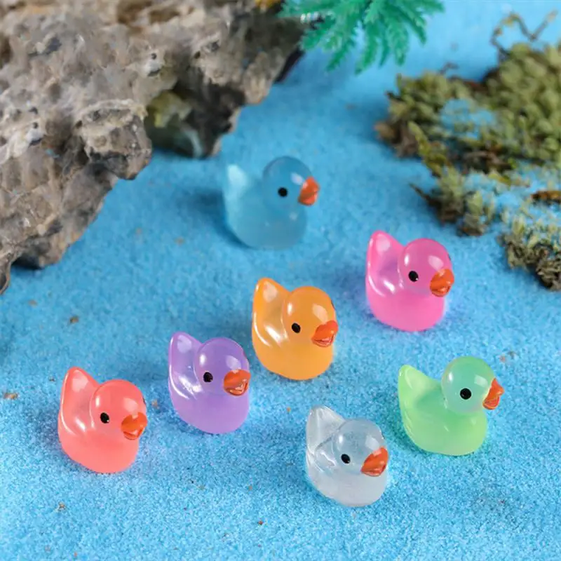 40PCS Mini Fluorescent Yellow Duck Ornament Miniature Figures Tiny Duck Resin Handicraft Micro Landscape Dollhouse Decoration