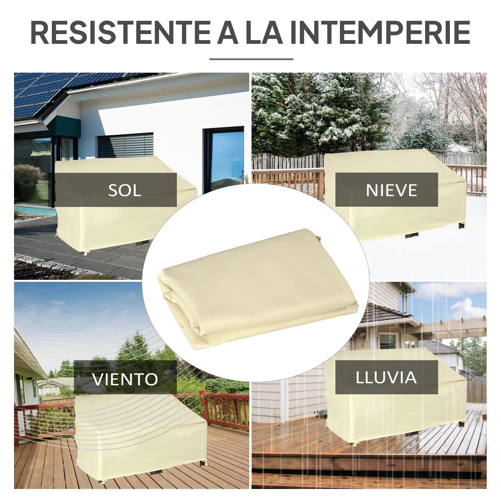 Funda para sofá de jardín de 2 plazas Oxford 600D impermeable, 140x84x56/94cm beige con extremos de cordón