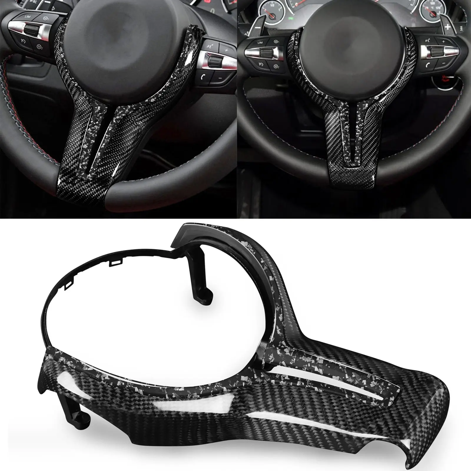 Forged Carbon Fiber Steering Wheel Trim Replace Cover Set Fit For BMW M2 M3 M4 M5 M6 F06 F12 F13 2013-2018