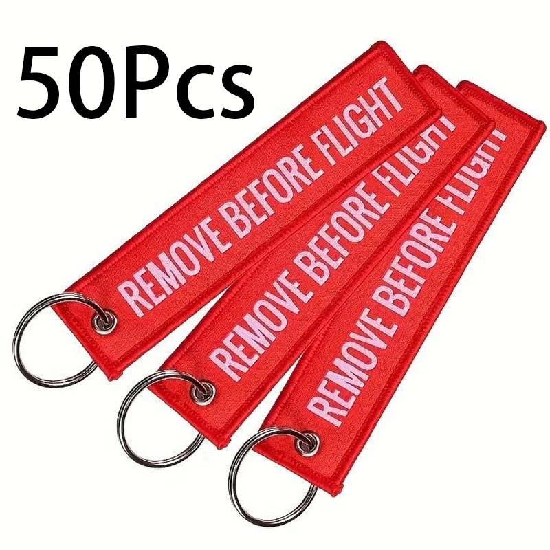 50Pcs REMOVE BEFORE FLIGHT Embroidery Keychain