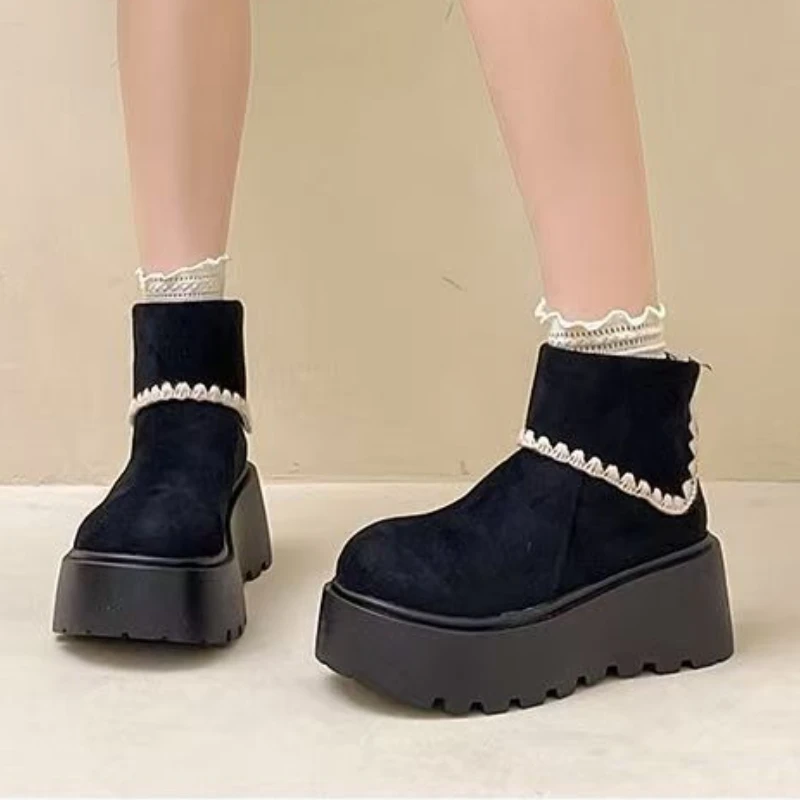 النساء أحذية الثلوج الجلد المدبوغ أحذية منصة مسطحة أحذية رياضية شتوية جديدة غير رسمية موضة 2025 أحذية الثلوج امرأة الاتجاه بوتاس Zapatillas #2