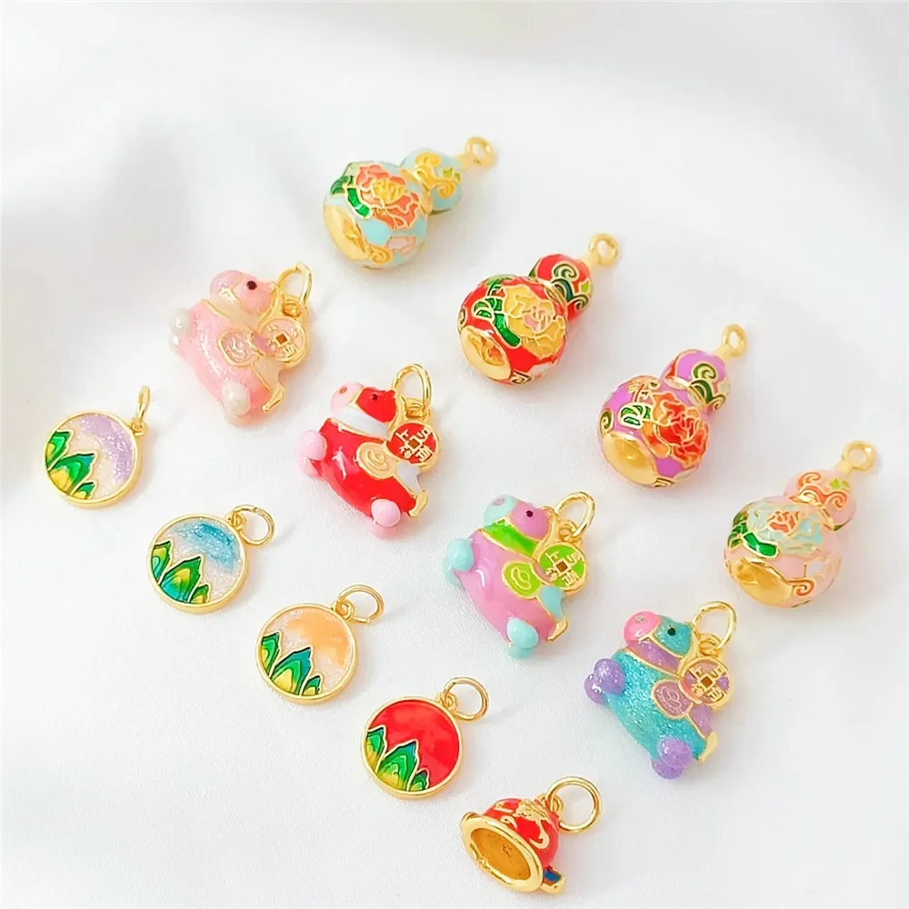 

18K Copper-plated Gold Enamel Gourd Pendant Diy Bracelet Necklace Accessory Material