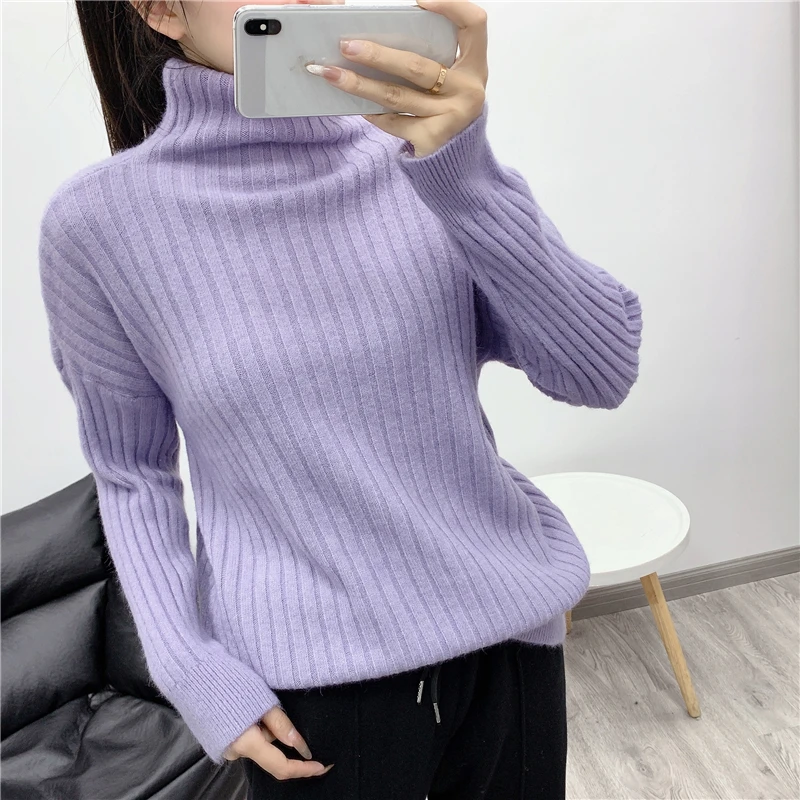 

Women's Warm Soft High Collar Knitwear Sweater Loose Lazy Sle Pure Color Autumn Winter Slimming Faion Modal Fabric