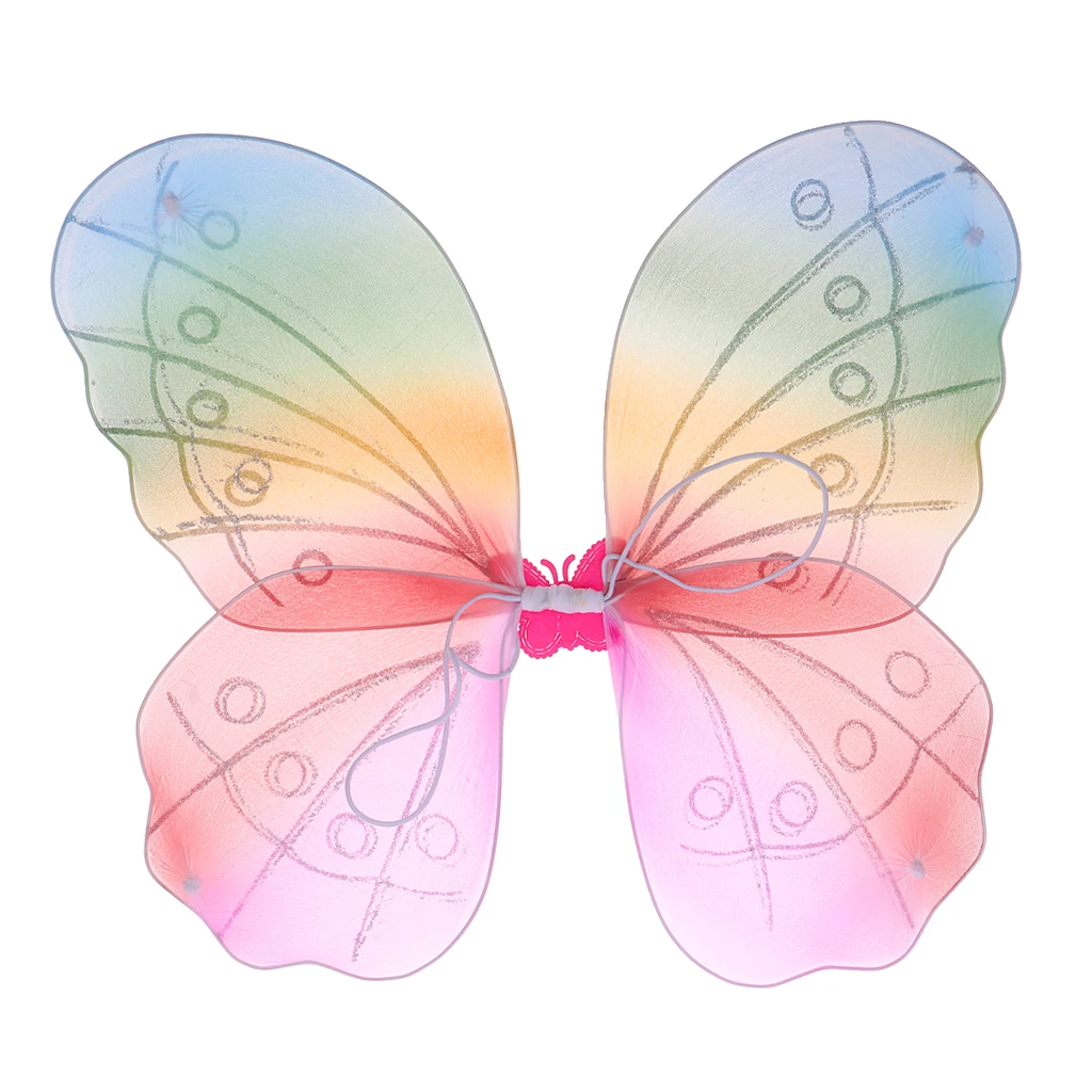 Girls Fairy Butterfly Wing Rainbow Children Birthday Party Fancy Dress Up