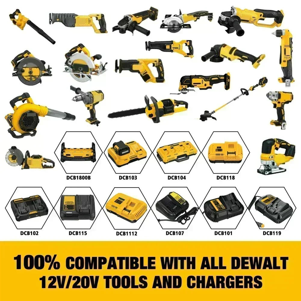 Original für Dewalt 20 V Akku, kompatibel mit 18650 Lithium-Ionen-Akkus für Elektrowerkzeuge, 20 V Dewalt 18 Volt 12 Ah