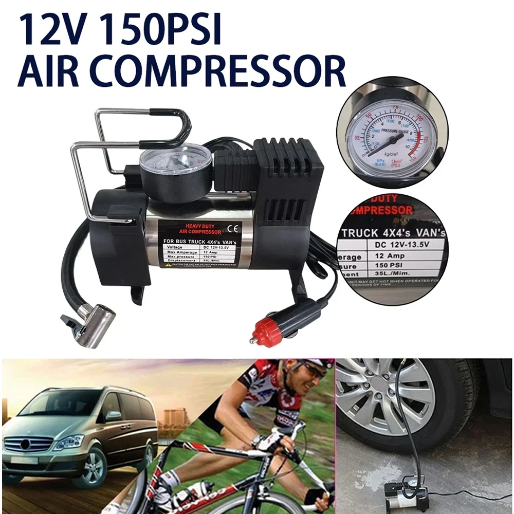 12V150psi Heavy Duty Deluxe Portable Metal Air Compressor Car Tyre Inflator Mini Compressor With Digital Display Inflatable Pump