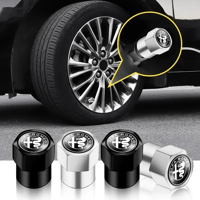 

4Pcs Car Accessories car Wheel Tire Valve Stem Caps For Alfa Romeo 159 147 156 166 Giulietta Giulia Mito Stelvio Brera Spider