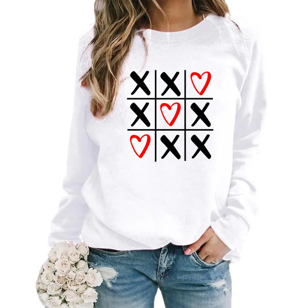 

Europe and The United States Valentine's Day Love Love Print Hatless Crewneck Hoodie Women's Wear Streetwear Women