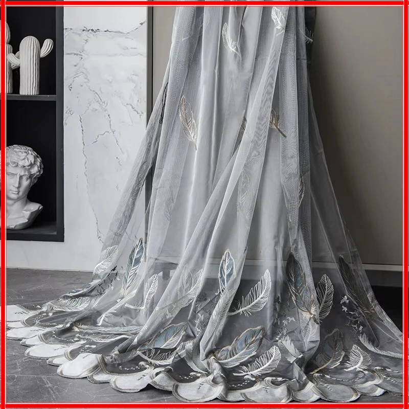 

AS New European Modern Feather Light Luxury High-end Embroidery Nordic Home Decoration Curtains for Living Dining Room Bedroom