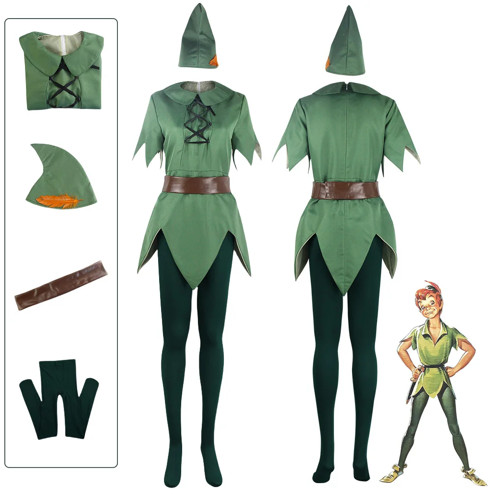 Anime Peter Pan Cosplay Kostüme Green Elf Cosplay Halloween Party Bühnenauftritt für Männer