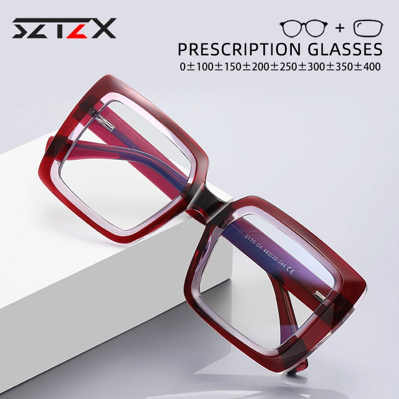 

SZTZX Anti-blue light Square Large Frame Eyeglasses TR90 Optical Reading Glasses fashion street ladies Myopia glasses ins styl