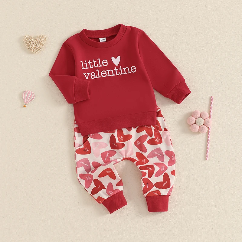 Women s Valentine s Day Heart Print Long Sleeve Sweatshirt and Pants Set - Adorable 2 Piece Outfit for a Fun Girls Day Out