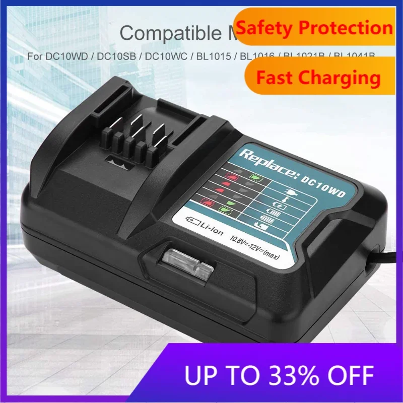 Fast Lithium Battery Charger for Makita DC10WD / DC10SB / DC10WC / BL1015 / BL1016 / BL1021B / BL1041B 10.8V 12V LED Charger