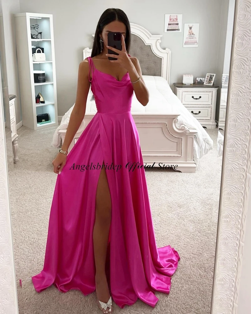 Angelsbridep-Vestidos De Fiesta De línea a con tirantes finos, Dubái, fucsia, abertura en la pierna, Arabia