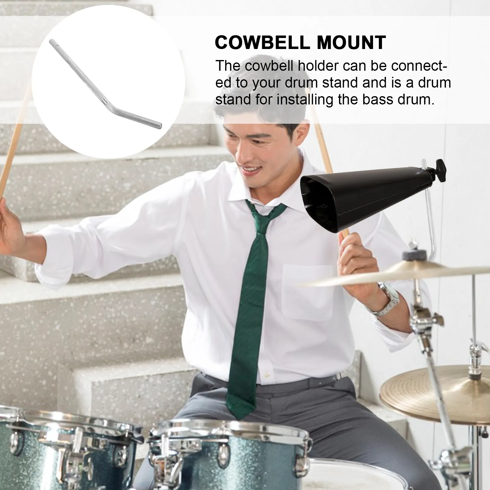 Metal Cowbell Bracket High Hardness Cowbell Holder Drum Set Bass Drum Pole Replacement Music Instrument Part Mount Clamp