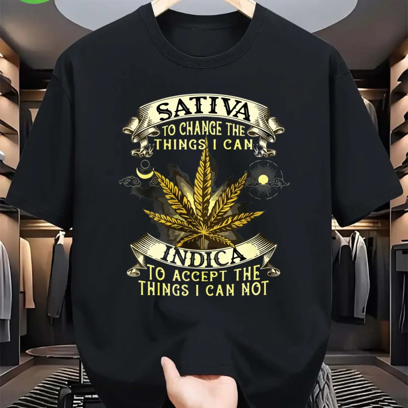 Sativa To Change The Things I Can Indica Weed Leaf [Cool Design] Street Trending Style Men's T-shirts for Summer All-Season