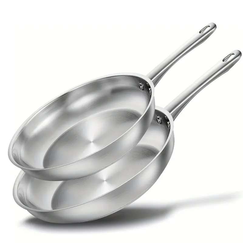 Sartén de acero inoxidable de tres capas, sartén de inducción de 8 pulgadas y 10 pulgadas, sartén de calentamiento rápido para Chef, sartén para horno segura