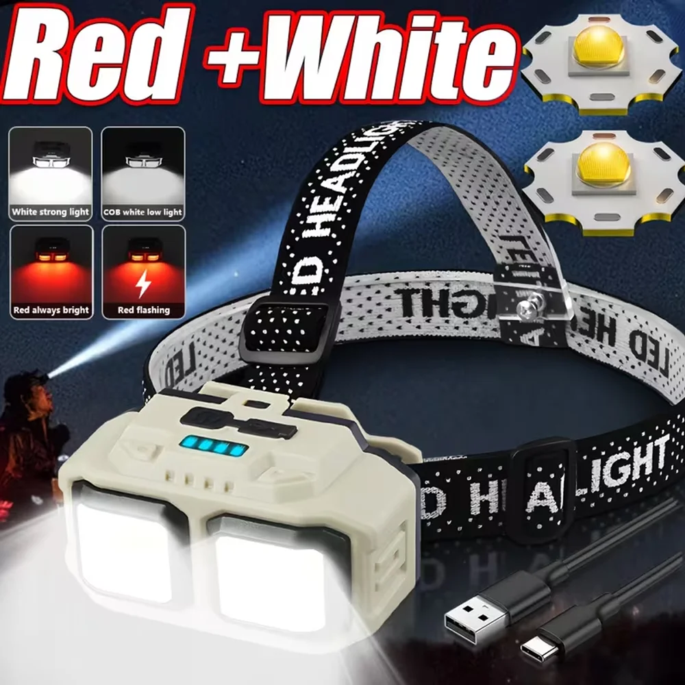 Super Bright Induction Headlamp USB Rechargeable Lamp with 4 Lighting Modes Outdoor Waterproof Camping Fishing Mining Headlight