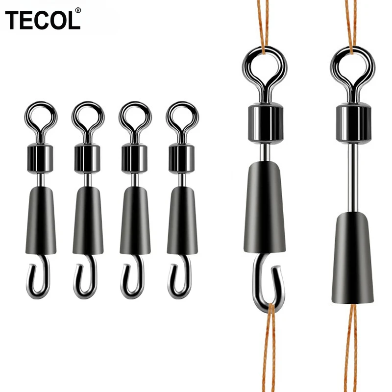 

TECOL 30PCS 50PCS Quick Change Fishing Line Open Barrel Swivel With Silicone Cap Carp Fishing Anti-twist Connector Snap Clip