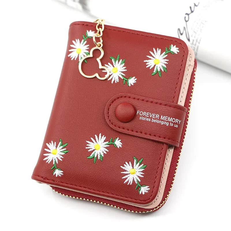 New Women Short Wallet With Coin Pocket Leather Female Flower Purse Ladies Card Holder Fashion Woman Small Zipper Clutch Bag