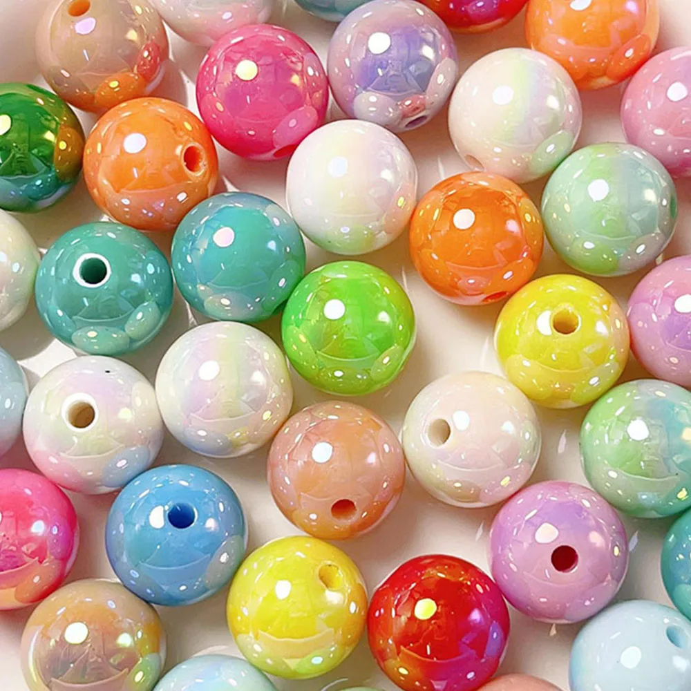 10Pcs Acrylic Round Shape Straight Hole Beads Solid Color Plated UV Loose Beaded DIY Jewelry Handmade Accessories 16mm