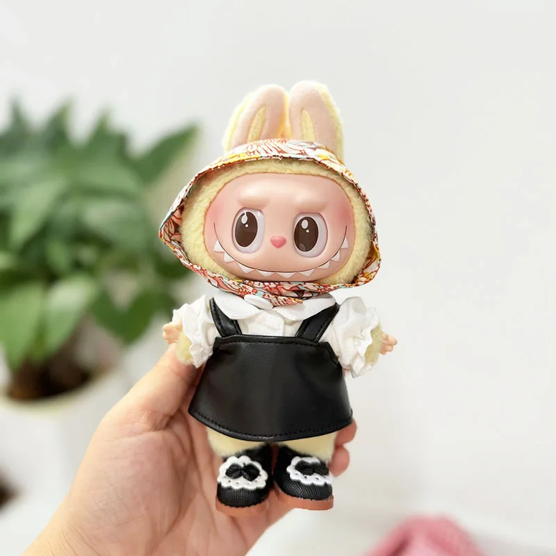 

Trendy Fashionable Clothing For LABUBU Dolls 15/17cm Overall Leather Skirt With Floral Scarf Princess Shoes Set