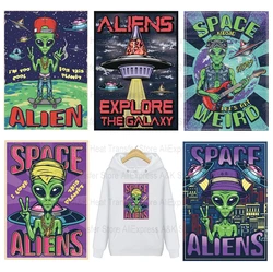 Aliens UFO Set Thermo Heat Transfer Sticker On Clothes Iron On Patches DIY Washable Print-On T-Shirt Iron On Patches Decor