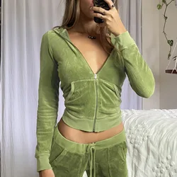 Solid Color VelVet Slim Fit SportS Set With Zipper, Hooded Long Sleeved Jacket, HigH Waisted And Slimming, Lace Up Micro Flared