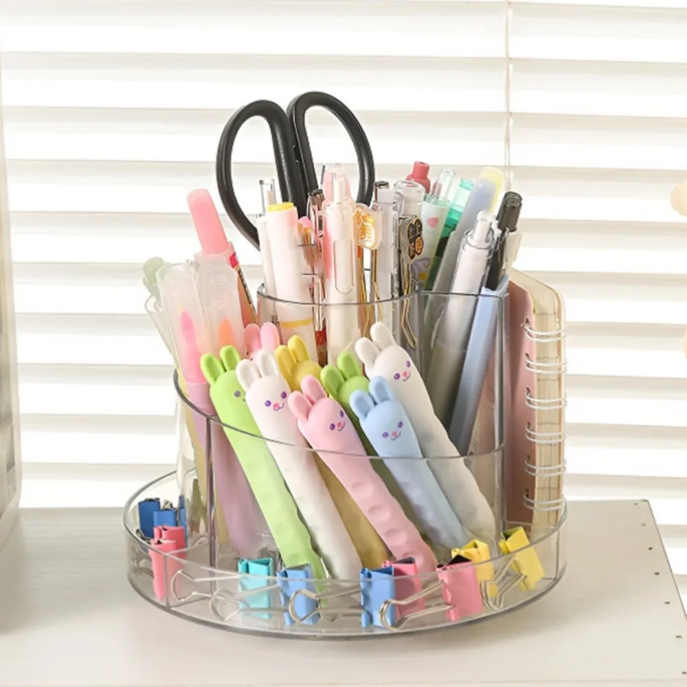360°Rotating Pen Storage Box Multi-function Tabletop Storage Makeup Brushes Holder Simple Home Office Stationery Organizer