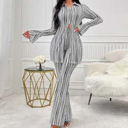 2-częściowe zestawy damskie 2024 New Arrival Summer Autumn Matching Sets Stripe Two Pieces Sets Top And Pants Suits Outfits Clothing